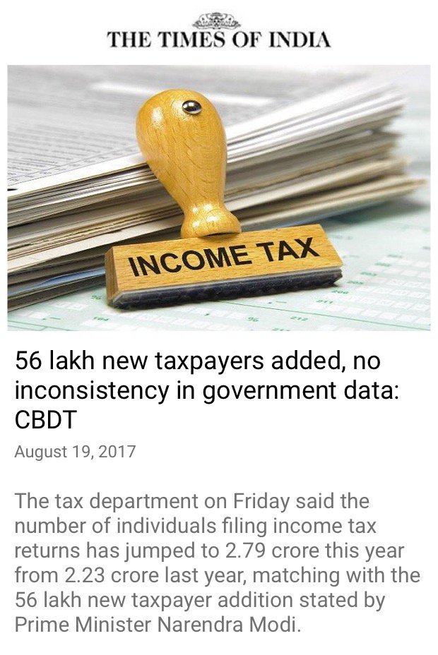iPankajShukla's tweet photo. 56 lakh new taxpayers added, no inconsistency in government data: CBDT https://t.co/LBjYxmxT2K … 

via NMApp https://t.co/PQtU0iEBHU