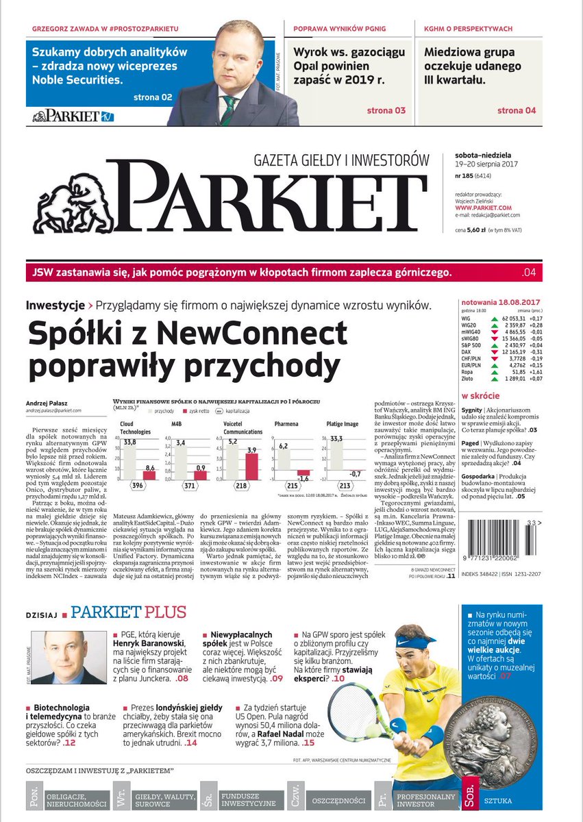 stec_andrzej's tweet photo. Weekendowy @Parkietcom I #giełda #newconect #sztuka #sport #prognozy i gwiazda: Grzegorz Zawada z @noblesecurities https://t.co/5FKe4ZhIMQ