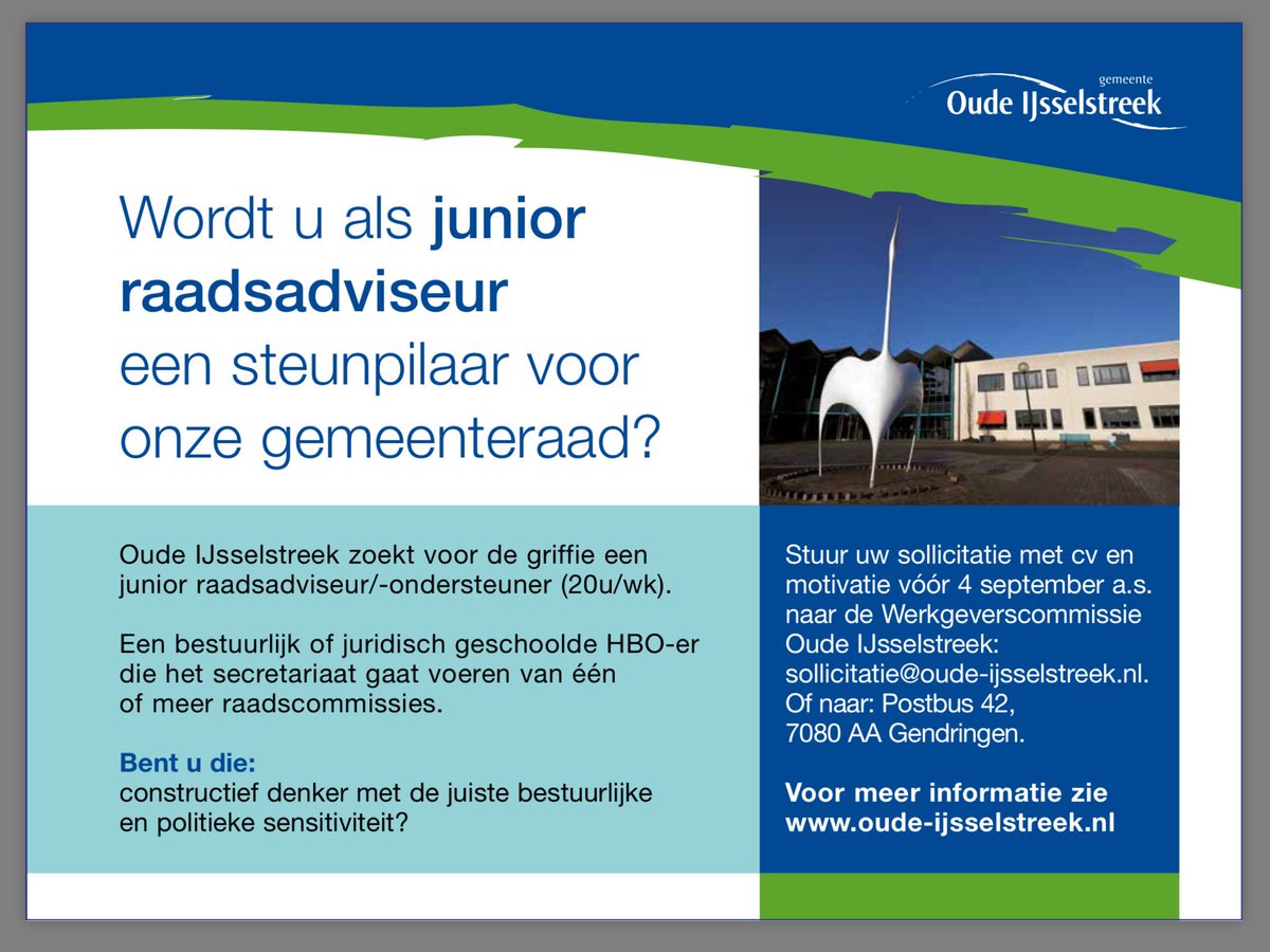 Wordt u onze senior of junior raadsadviseur? werkeningelderland.nl/organisaties/g…