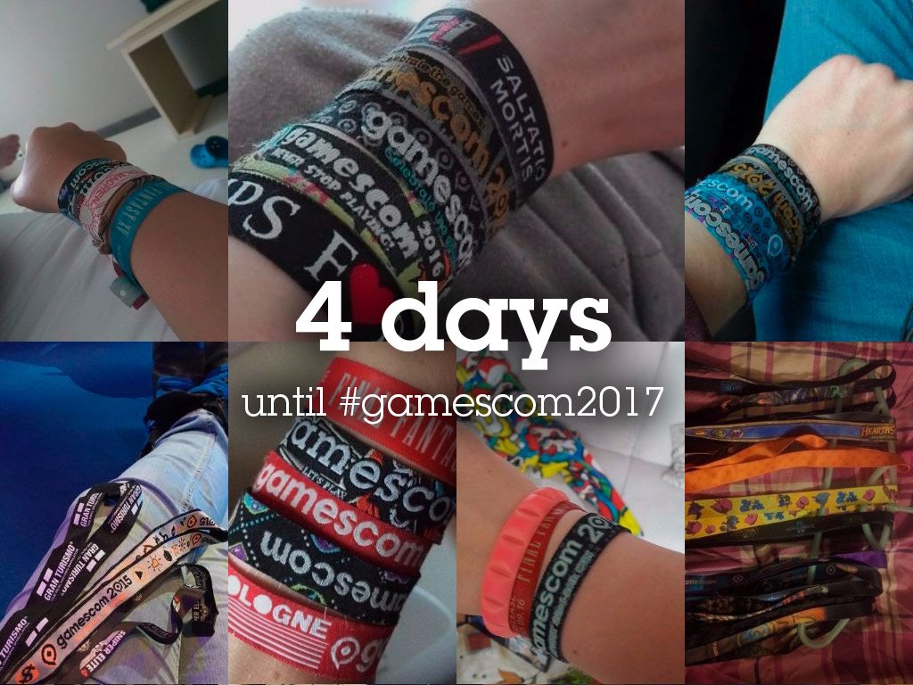 gamescom's tweet photo. 🎉4 days left until #gamescom2017 !🎉 New lanyards and bracelets are waiting for us on gamescom! Tag someone who needs to be excited for this! https://t.co/96Dys31vP8