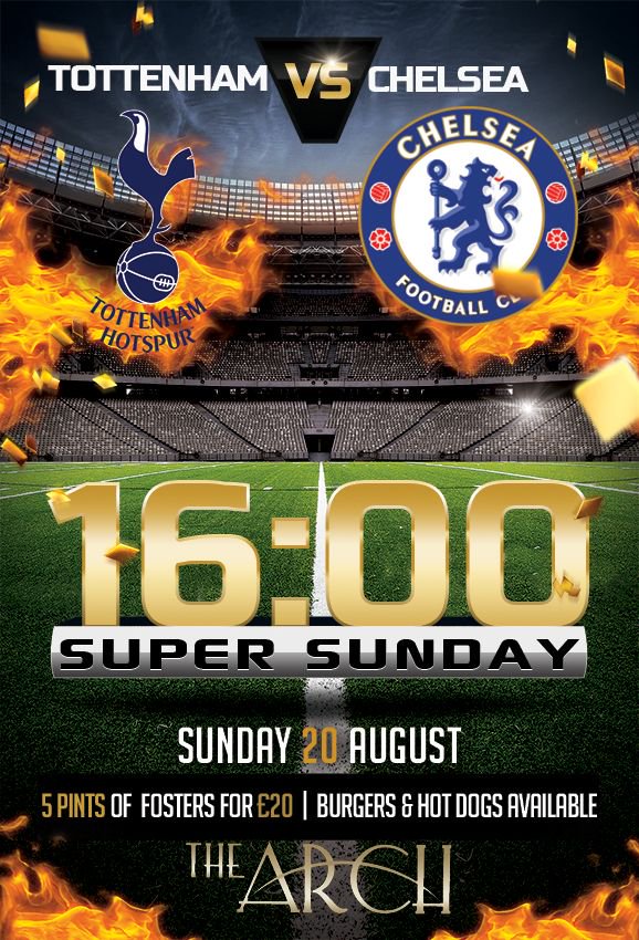 Come and watch the game this Sunday at The Arch and get 5 pints of Fosters for £20!!!