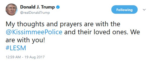 LaurenWFTS's tweet image. President Donald Trump responds to #kissimmeepolice shooting overnight