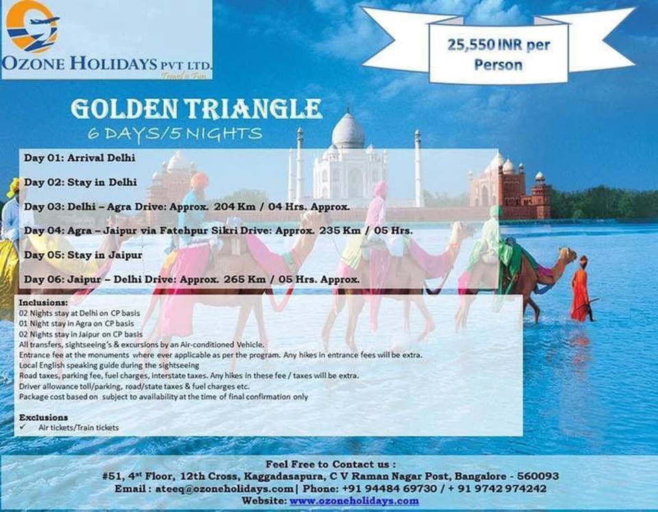 Ozone_Holidays's tweet photo. #Ozone_Holidays package for #Golden_Triangle #Delhi_Agra_Jaipur
For details Contact: +91-9742974242-Shekar https://t.co/PJtndA6gdu