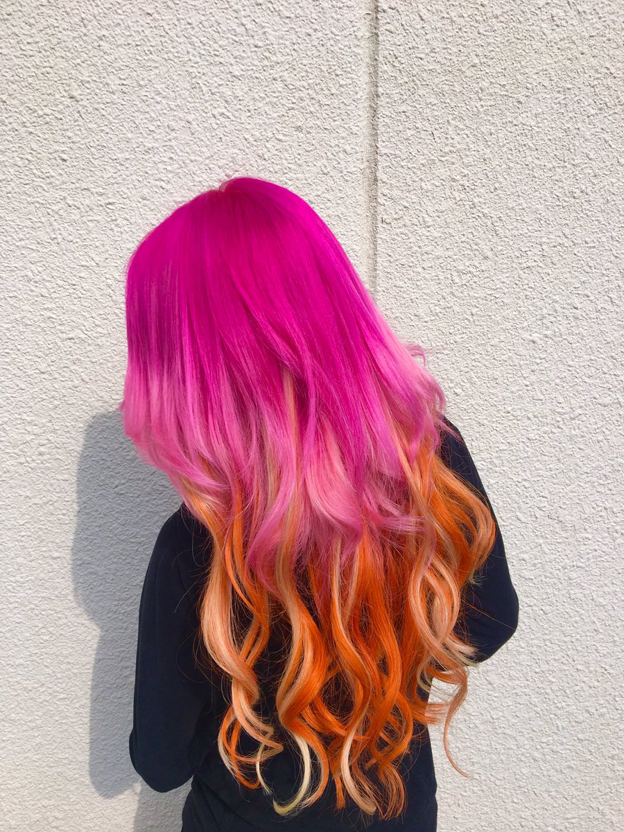 あいめろ姫 V Twitter New カラー ピンク オレンジ 今回も派手髪にしました E