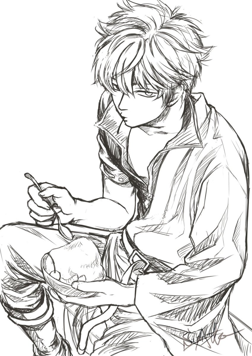 何か食べてる銀時にエロを感じがち度々描いてしまいがち(下書き) 