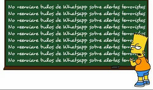 ¿Recibes un #WhatsApp del primo del vecino de un "secreta" que avisa del próximo atentado?
Es un invento de los #TontosDelBulo
#NoLoReenvíes