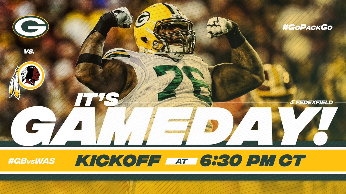 packers's tweet photo. It's GAMEDAY! 💪

#GBvsWAS #GoPackGo https://t.co/xndTV2ziTT