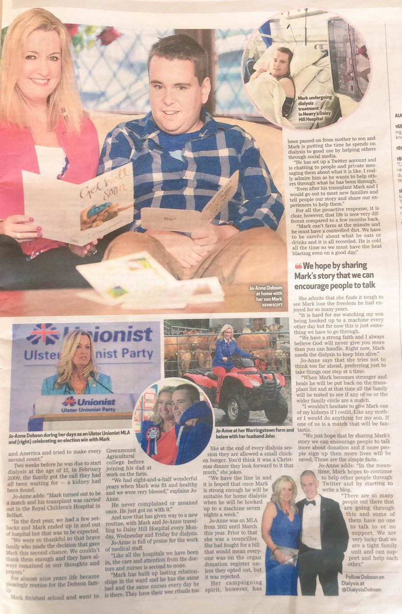 DialysisDobson's tweet photo. @CostaCoffee @BelTel @NHSOrganDonor @kidneycareuk The Big Saturday Read - our interview with Karen Ireland in today's @BelTel Promoting #OrganDonation 🗞 https://t.co/u4WBoGJh2r