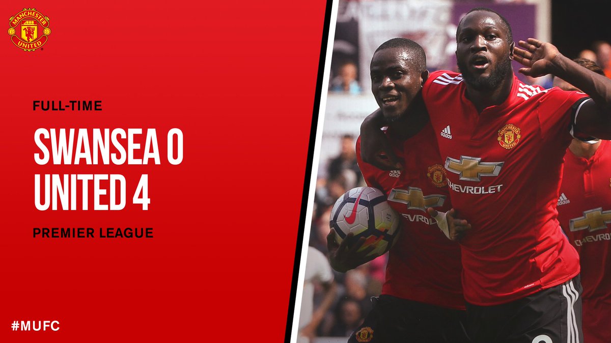 FT: Swansea 0 #MUFC 4. 
Bailly ⚽Lukaku ⚽ Martial ⚽ Pogba⚽
#GGMU 😁👏👏👏👏