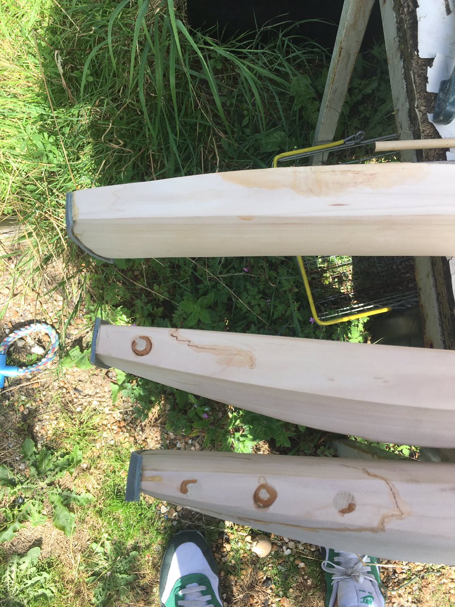 pythoncricket's tweet photo. Dowels and toe guards out drying in the sun. #PythonRepairs #BatRepairs #BatDoctor https://t.co/RgJcirxWGS