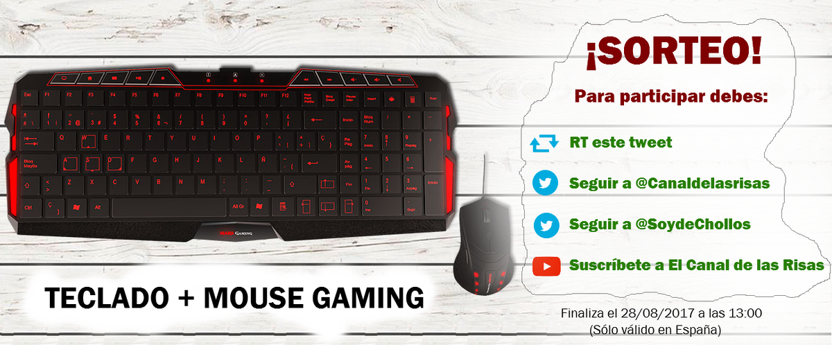 soydechollos's tweet photo. ¡SORTEO! 🎁 🎮 Regalamos un Teclado + Mouse Gaming!!
✔ Sigue a @soydechollos y @Canaldelasrisas 
✔ RT
✔ Suscríbete https://t.co/RO10kAjnSw https://t.co/wBQ6CgKGvA
