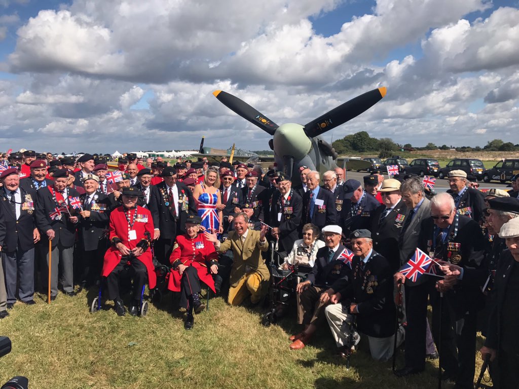 Nigel_Farage's tweet photo. Enjoying a sunny afternoon at Biggin Hill with WW2 veterans. https://t.co/h3mX1gwIvo