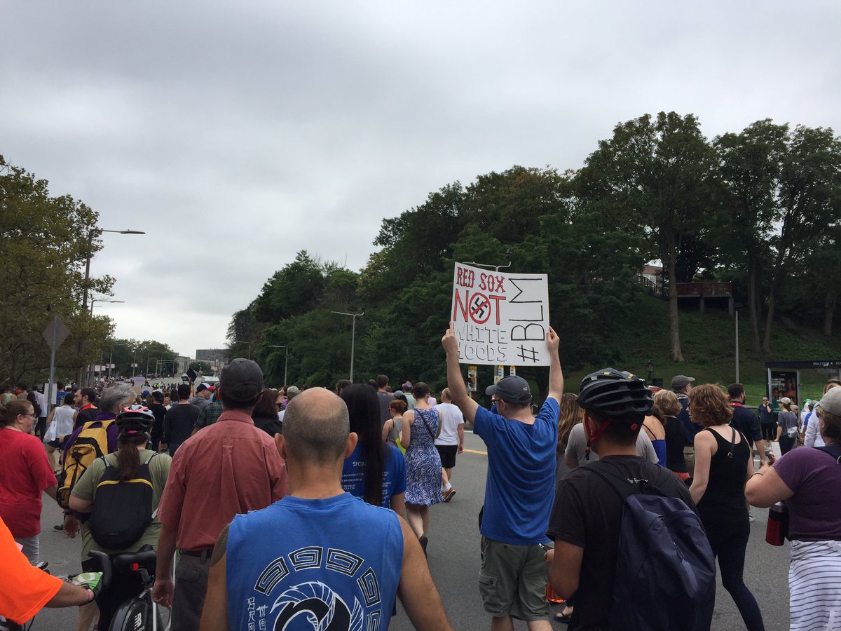 radioopensource's tweet image. "Red Sox, not white hoods" - A Very Boston Protest