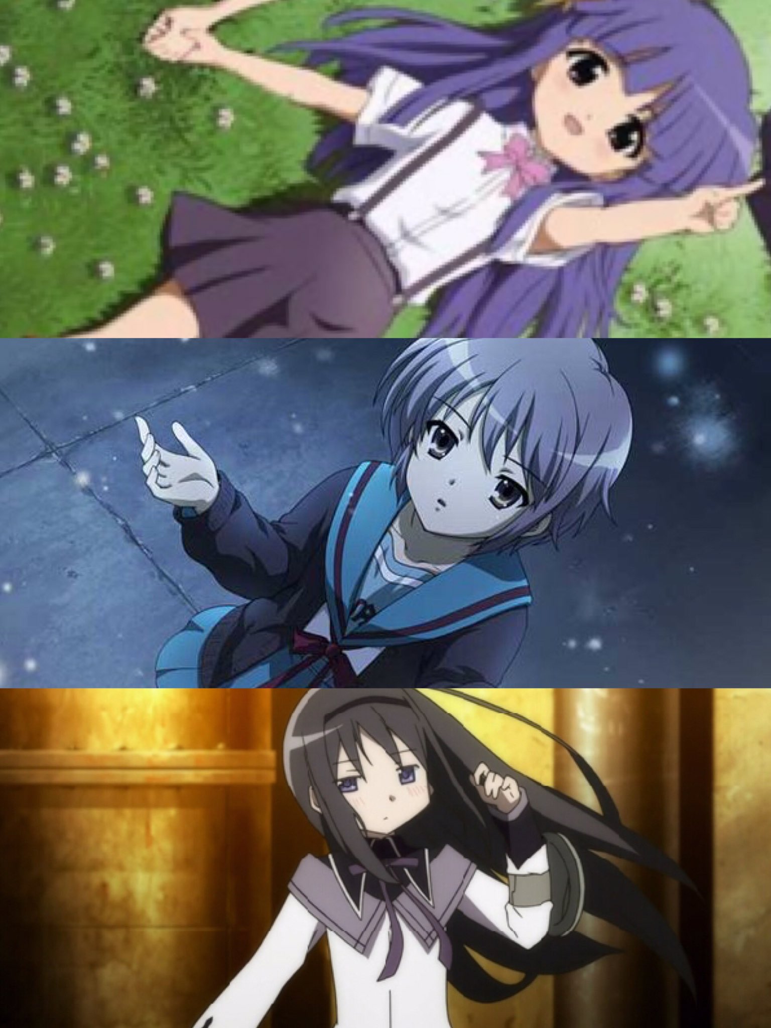 アニ名言 紹介 Ar Twitter この3人の共通点とは 古手梨花 長門有希 暁美ほむら ひぐらしのなく頃に 涼宮ハルヒ まどマギ アニメ好きと繋がりたい 実際 可哀想に思いました