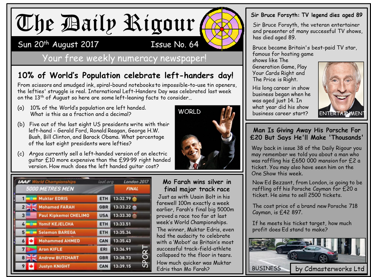 RigourMaths's tweet photo. Want to improve your numeracy skills? Try this weeks #DailyRigour 64, your FREE numeracy newspaper. #numeracy #CfE https://t.co/YxbxbaN0pU