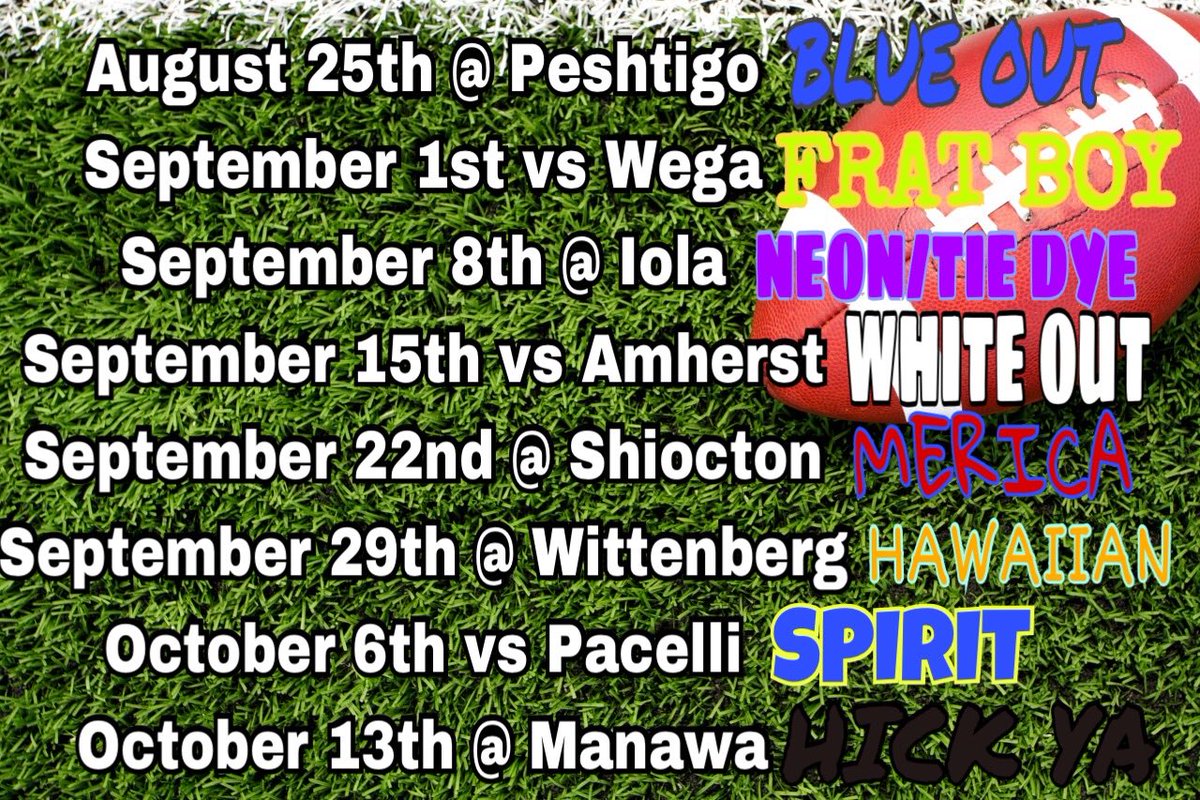 BHSstudentse's tweet photo. Here's the dress up themes for the football season this year! All games start @ 7! We'll see you there!!🏉🏉 https://t.co/zDBf2smpe4