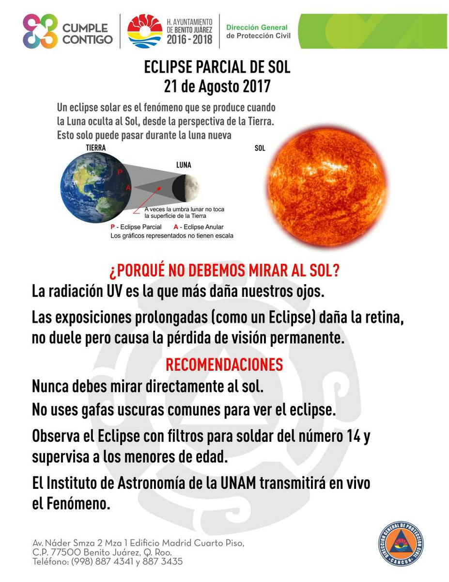 webcamsdemexico's tweet photo. RT @PCivilCancun: RECOMENDACIONES PARA ÉSTE PRÓXIMO ECLIPSE PARCIAL DE SOL 
https://t.co/DJaz40jmzq