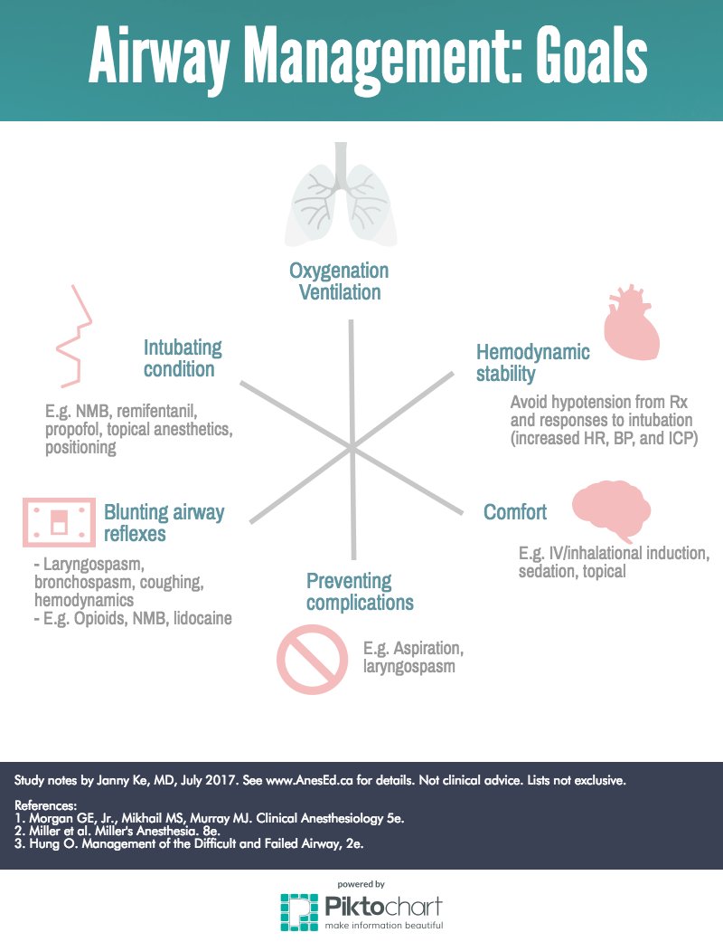 AnesEducation's tweet photo. Airway management goals. https://t.co/BxyFpm5lGM #AnesEducation #infographic #meded #airway https://t.co/y9l8KyDC0R
