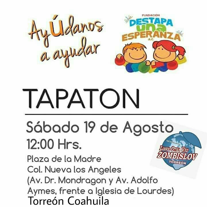 annie_Ramos26's tweet photo. Hoy es el Día de el Tapaton!  @ZombiLOVTorreon te invitamos! 
#DestapaUnaEsperanza con Nosotros!  @MIGUELCOBAS @ZombisLOV @Arrolladora https://t.co/Ht4OnsX4py