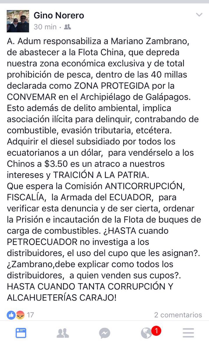#RT <a href="/FiscaliaEcuador/">Fiscalía Ecuador</a> <a href="/Lenin/">Lenín Moreno</a> investigar Zambrano Prefecto de #MANABI responsable de abastecer #FlotaChina también apuntaría a GLAS! #Difundir