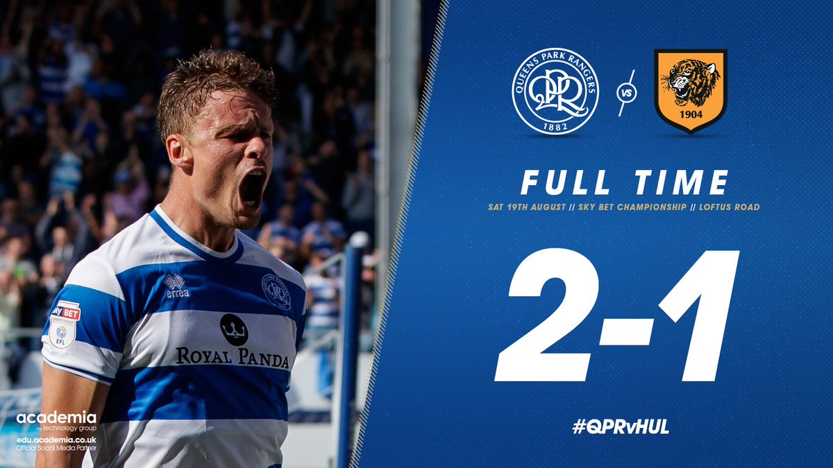 QPR's tweet photo. 🙌 FT at Loftus Road.

#QPR come back to claim all three points, thanks to late goals from subs @mattjpsmith &amp; @IdrissaSylla40 (2-1) #QPRvHUL https://t.co/sEGjXpZtkV