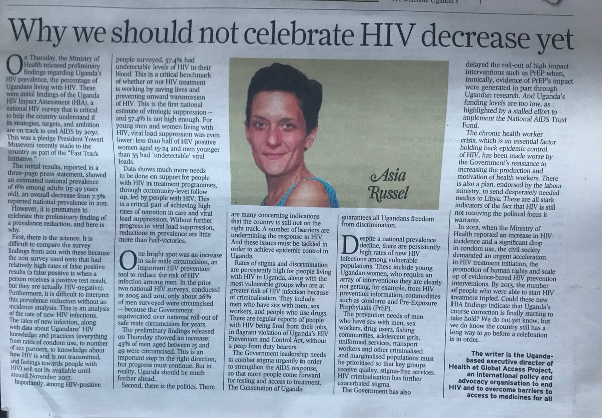 asia_ilse's tweet photo. Me for @newvisionwire today on new preliminary #HIV prevalence findings. Many reasons--political and technical--not to celebrate https://t.co/T9ol2FP9Aj
