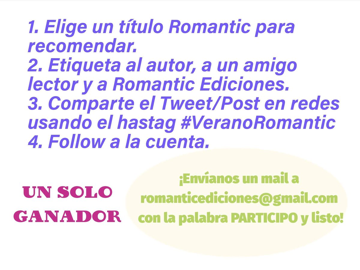 ⭕⭕ NUEVO SORTEO ⭕⭕
#VeranoRomantic 
Por #Twitter o por #Facebook elige tu #libro Romantic preferido y participa hasta el 31/8 💟