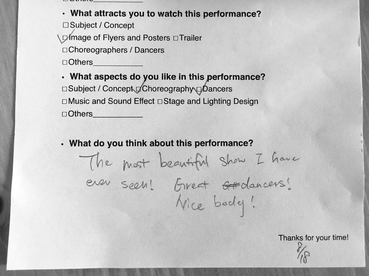 TogetherAloneTW's tweet photo. Got the review from China. The performers are so happy to receive such a compliment!! @DanceBase  #EdFringe17 #TaiwanSeason #NiceBody https://t.co/6fmdPHJ7dQ