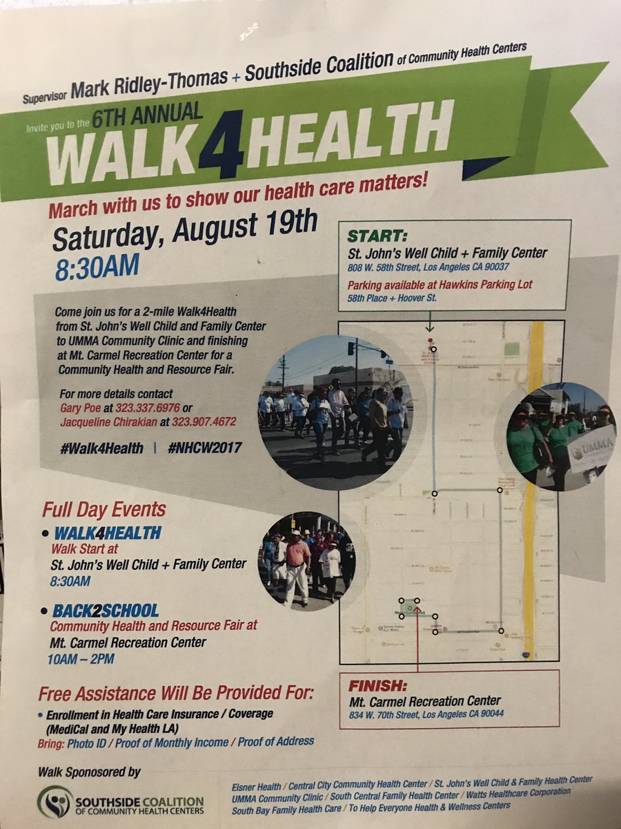 catdurant's tweet photo. Walk4Health from St John's Well Child &amp; Family Center to Back2School Resource Fair at Mt Carmel Park @12SL10 @SgtMooreLAPD @PTingirides https://t.co/Kd7r1SM6qg