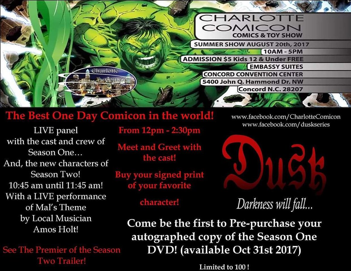 LostRoadtoHope's tweet photo. Tomorrow!!!

#CharlotteComiCon and #DuskSeries #DVDPresale
#BestOneDayCon

https://t.co/BUkFr1xiro https://t.co/QyyztIY5dU