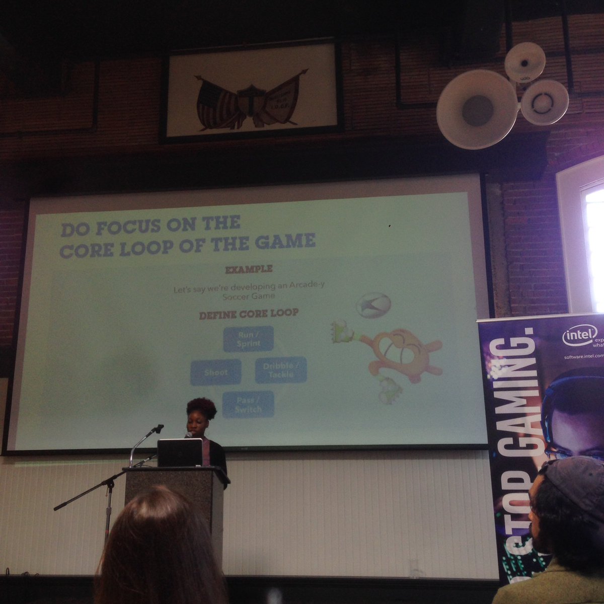 kuwala's tweet image. #inteldeveloperzone define a core game loop and keep refining it. the repetitive actions your player does need to be fun. #intelbuzworkshop