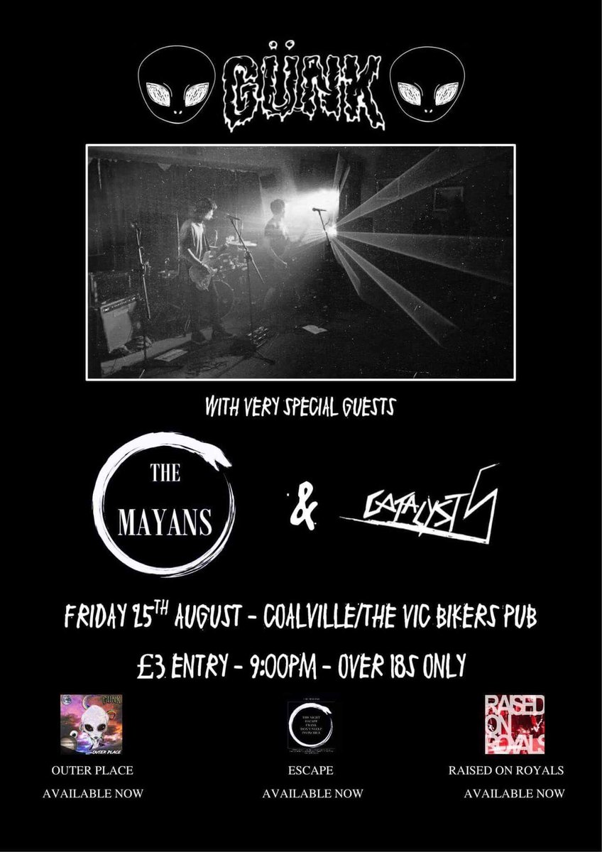 We're playing at the vic in Coalville on Friday the 25th with our lovely chums GÜNK and Catalyst 5 hope to see you there 🎤x