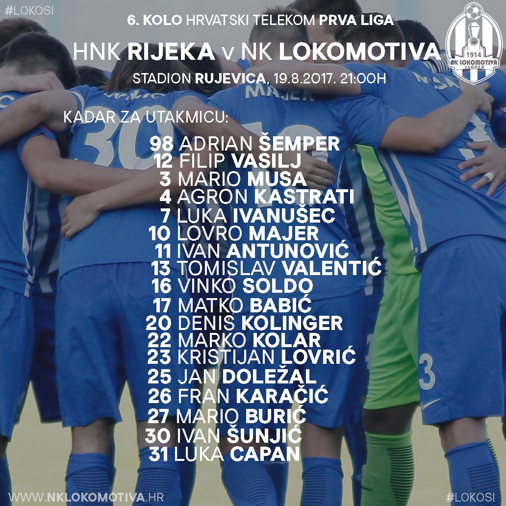 NKLokomotiva's tweet photo. [RIJEKA - LOKOMOTIVA]
#matchlineup #lokosi https://t.co/VaikJXwnM6