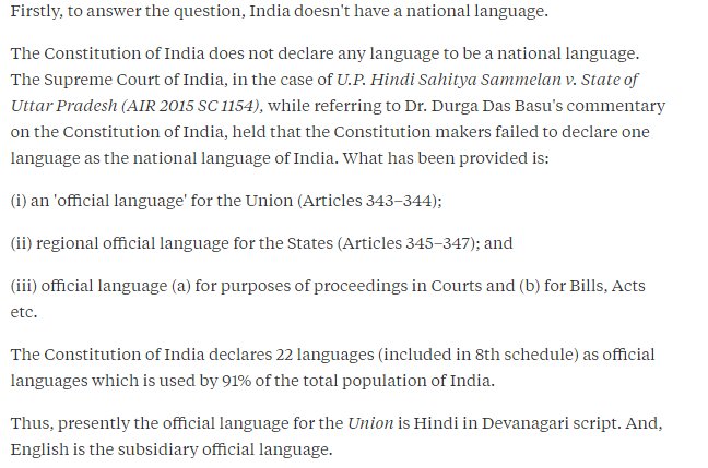 hindi is our national language or not