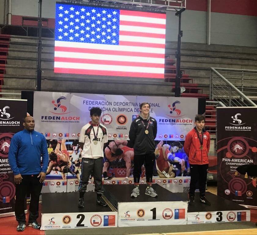 Coach_Laws's tweet photo. Here is #CurrentJay @kagelenger atop the podium at the Schoolboy Pan-Am Games in Chile. #VictoryTrained @LJaysWrestling @victorywrestlin https://t.co/jMr6b3988E