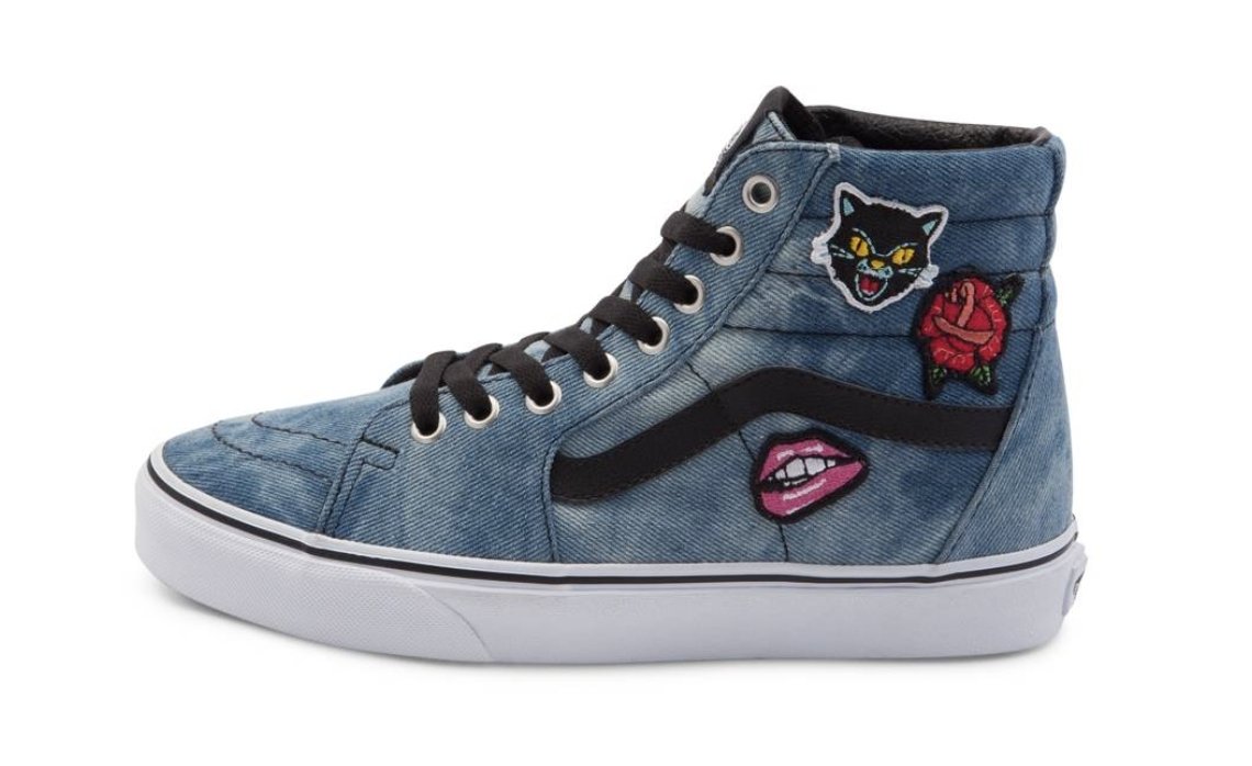 vans sk8 hi denim patches skate shoe