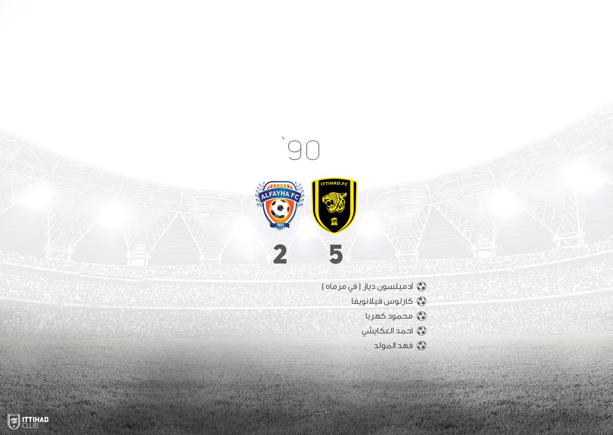 ittihad's tweet photo. #الاتحاد_الفيحاء
- نهاية المباراة بفوز #الاتحاد بخماسية مقابل هدفين
مبروك لجمهور الذهب https://t.co/mRoIwmg9Dq