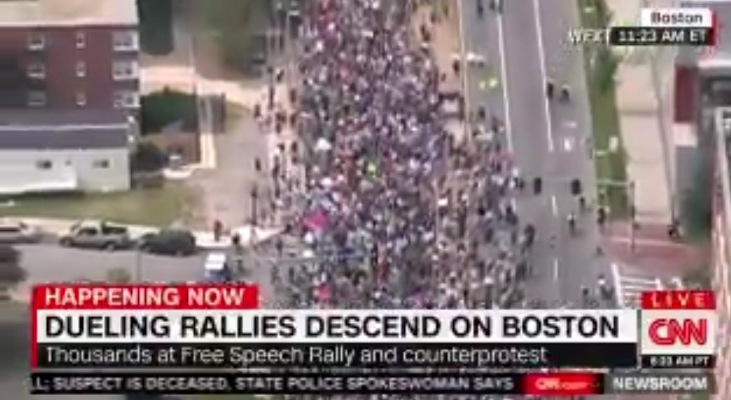 Got nothing but love for Boston! MASSIVE #counterprotest drowns out noise from White Supremacist #freespeechrally.

20K vs 100= no contest.