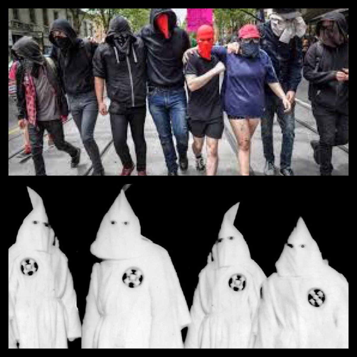 #freespeechrally
Antifa by being masked while protesting is in violation of the Klan Act. The Klan Act was established to stop the KKK!