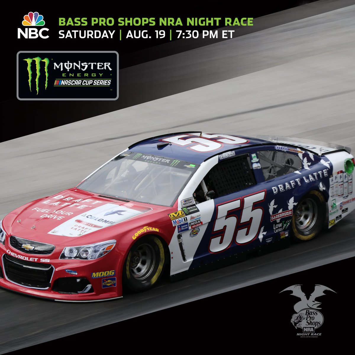 graygaulding's tweet photo. It's Race Day! Tune in to tonights #BassProNRANightRace under the lights at @BMSupdates on @NBC https://t.co/fPXlXhUbyi