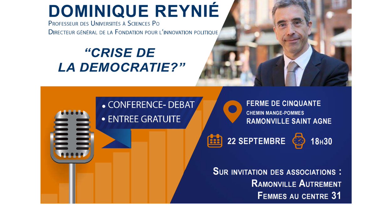 flacaze31's tweet photo. Conférence-débat avec @DominiqueReynie le 2209 sur Crise de la Démocratie? à Ramonville Ferme de 50
https://t.co/4Ff26kSwUo cc @MathIclanzan https://t.co/RLRUrBAhcv
