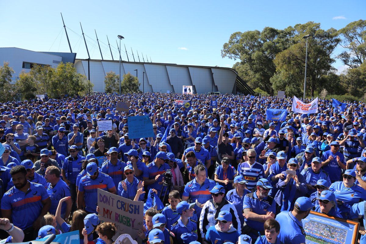 westernforce's tweet photo. The Sea of Blue! Amazing turnout at the WA Rugby Supporters' Rally!

The passion of WA rugby fans is undeniable! The best fans in the world! https://t.co/s8RQtKVJuz