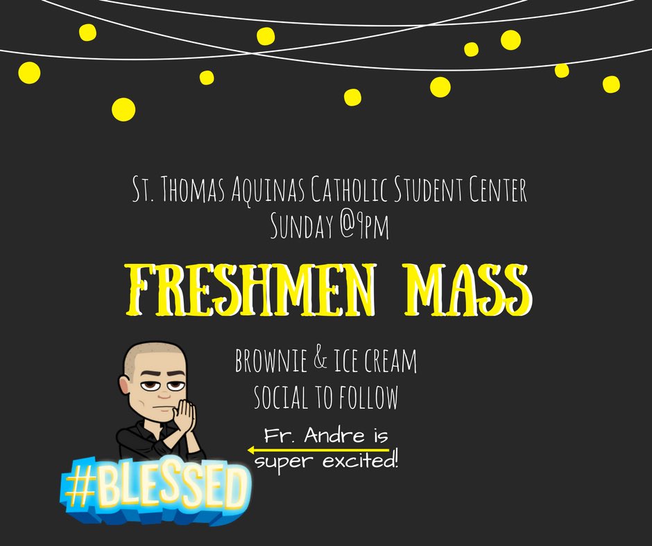 maenicolemartin's tweet photo. FRESHMEN MASS Sunday night @9PM! It's gonna be rad, Jesus will be there and everything! Welcome home #ColonelCatholics❤️⚔️ #NICHOLLS2021 https://t.co/tqyZA79ekX