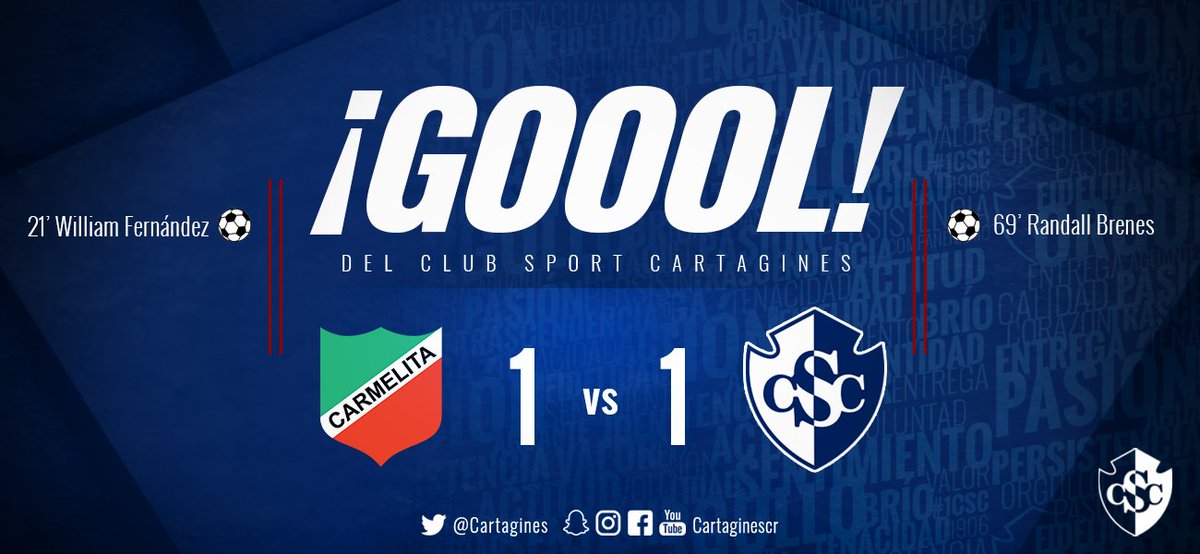 Cartagines's tweet photo. 69‘ ⚽️ ¡GOOOL! ⚽️
Randall Brenes anota el primero para Cartaginés.
Carmelita 1-1 Cartaginés
#ADCvCSC #1CSC https://t.co/Vu1w9ZrHVr