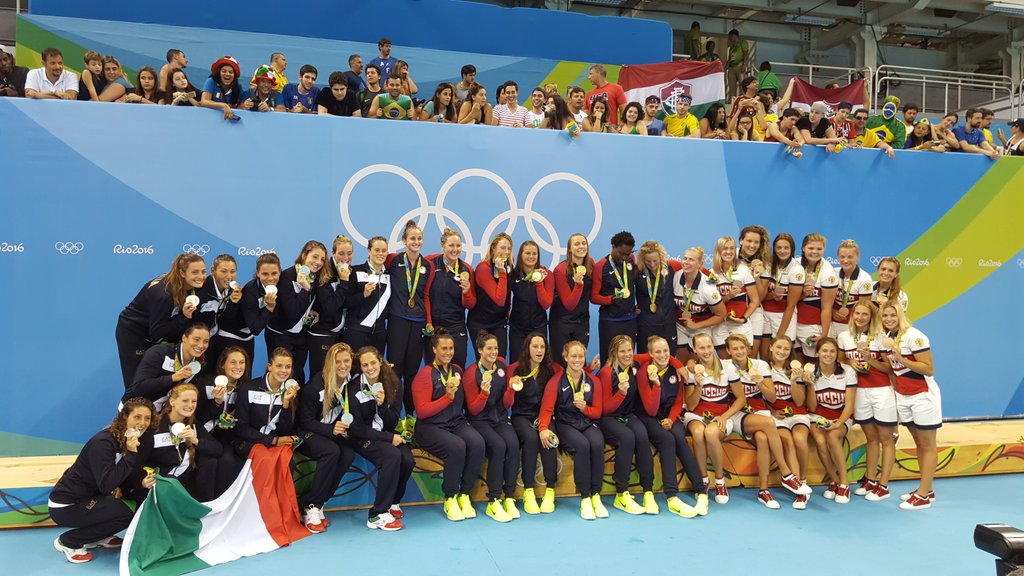 GregMescall's tweet photo. Hard to believe this was a year ago today. Some phone pics from the second straight Olympic 🥇for the @USAWP Women. #RememberingRio https://t.co/a53glwBeTx