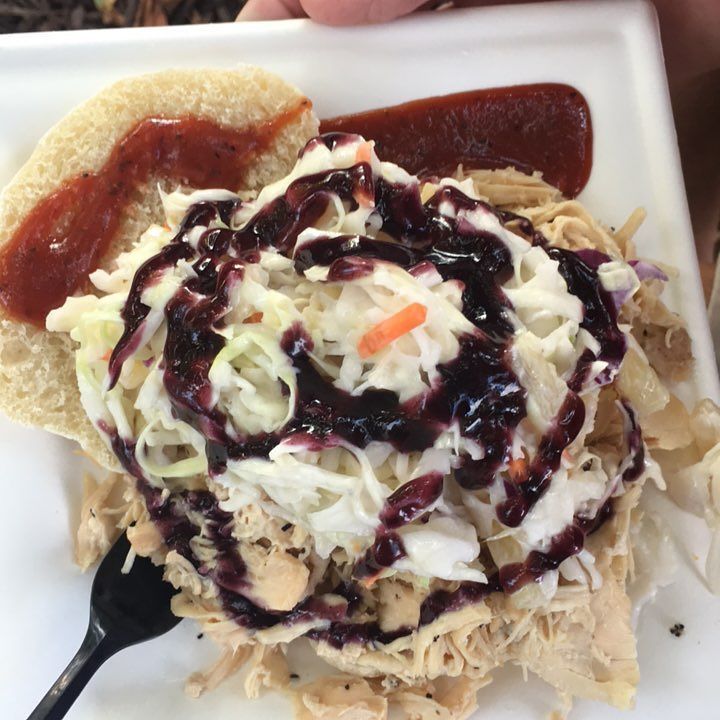 motherofbrother's tweet photo. Entree or dessert? This is called "#berrymerry and it is pulled chicken on ciabatta with pineapple coleslaw and drโฆ https://t.co/tpgRfMfjPN https://t.co/EohYknCRcd