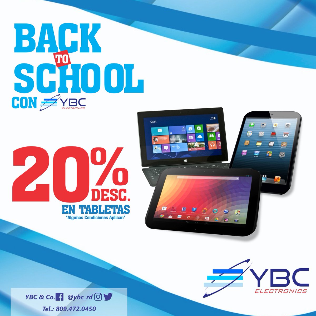 Agoramallrd's tweet photo. Aprovecha el 20% de descuento que te trae @ybc_rd en tabletas, ideales para el #BackToSchool de tus hijos. ¡No te lo pierdas, visítalos! https://t.co/459SFBNZA2