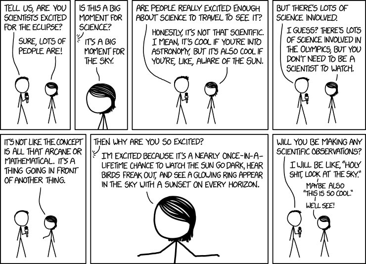 Was sent this <a href="/xkcdComic/">XKCD Comic</a> by <a href="/veritasium/">Veritasium</a> and I couldn't relate more. #eclipse #science