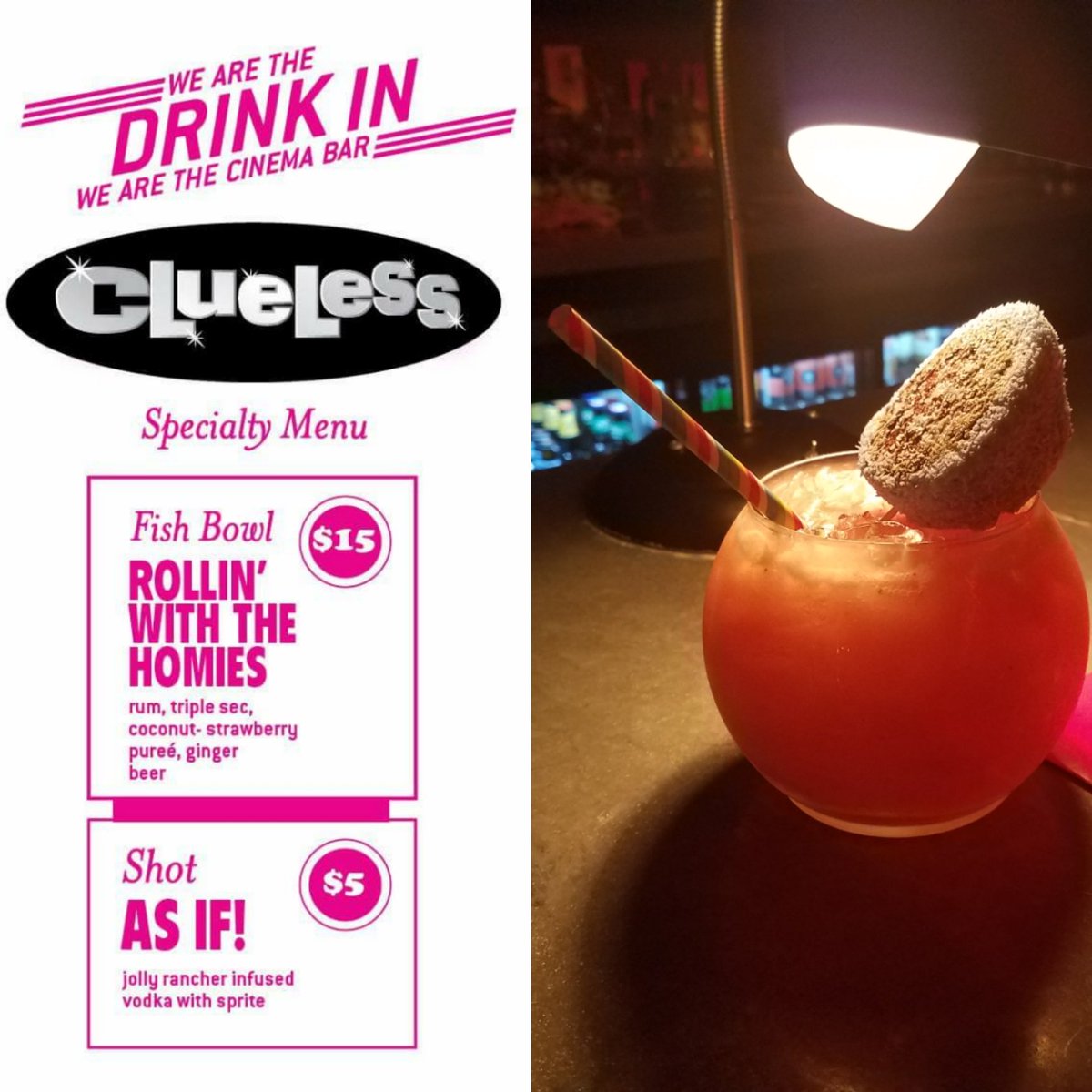Watching Clueless at <a href="/TheVideoArchive/">Video Archive</a> drinking a fishbowl with a Hostess Snoball.