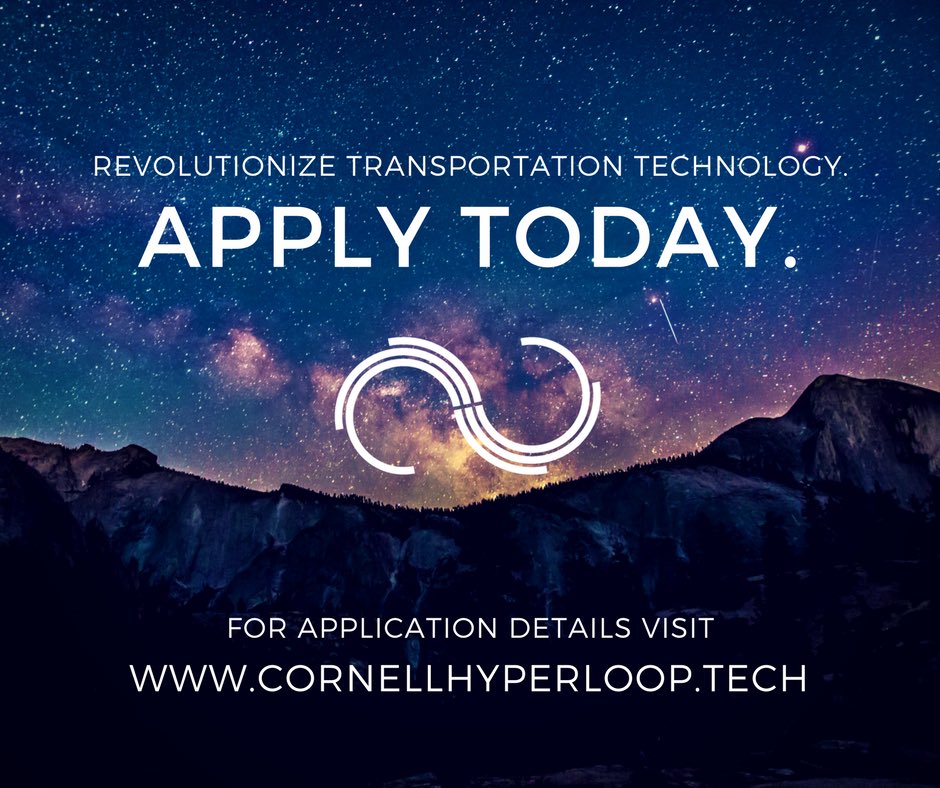 HyperloopCU's tweet image. We are now accepting apps for Fall 2017! For details, visit cornellhyperloop.tech. The deadline to submit your application is Sept 8th